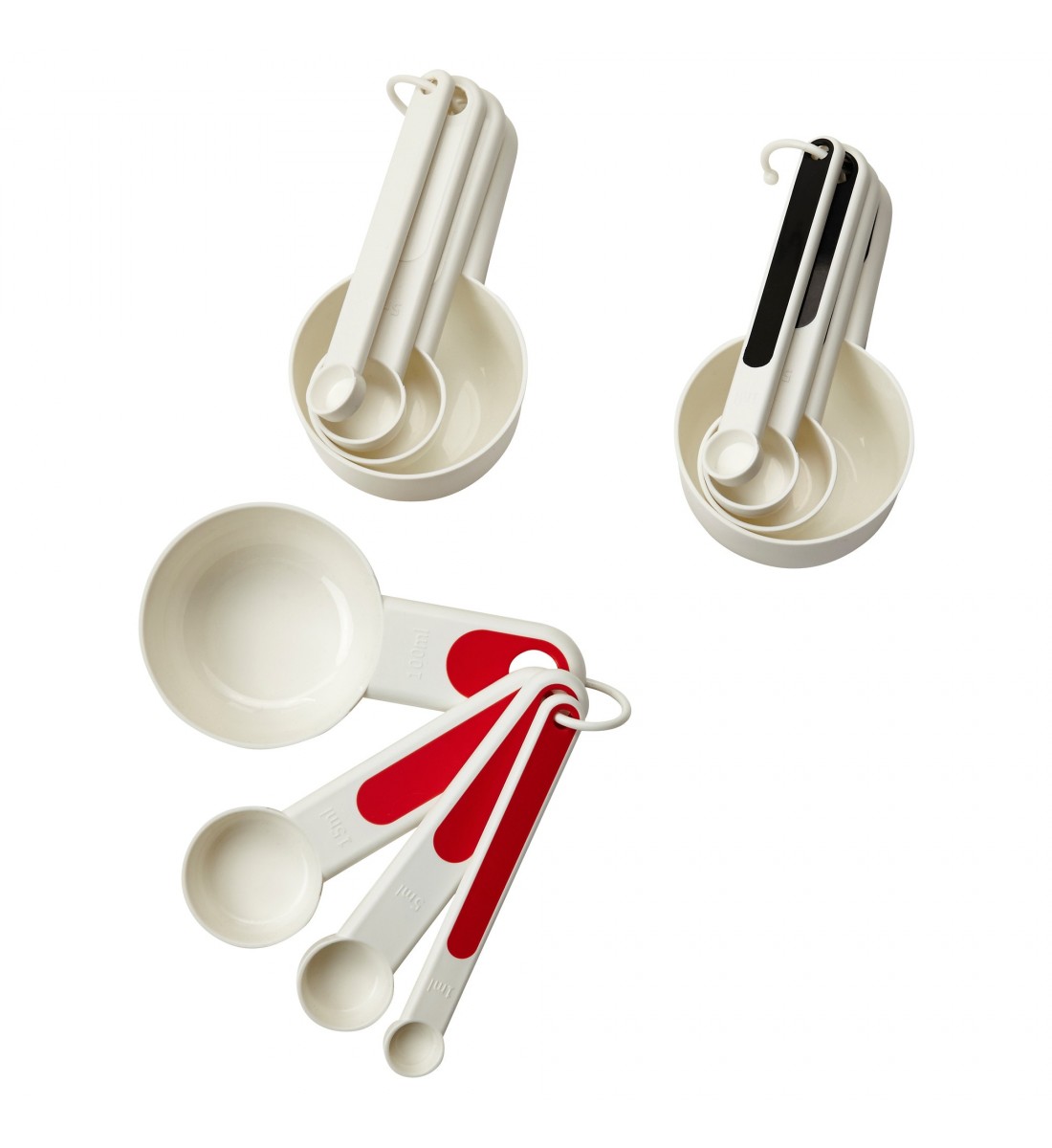 Set of 4 measuring cups, red/white/black